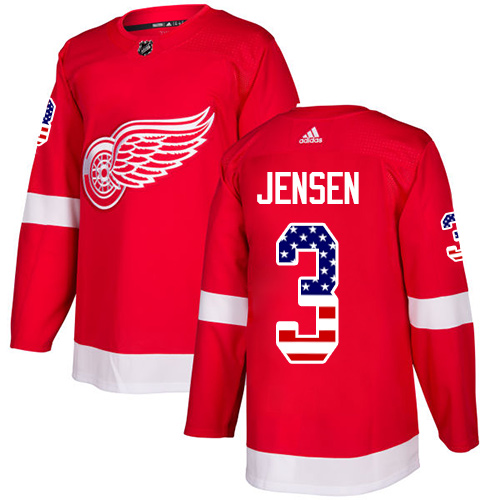 Adidas Red Wings #3 Nick Jensen Red Home Authentic USA Flag Stitched NHL Jersey